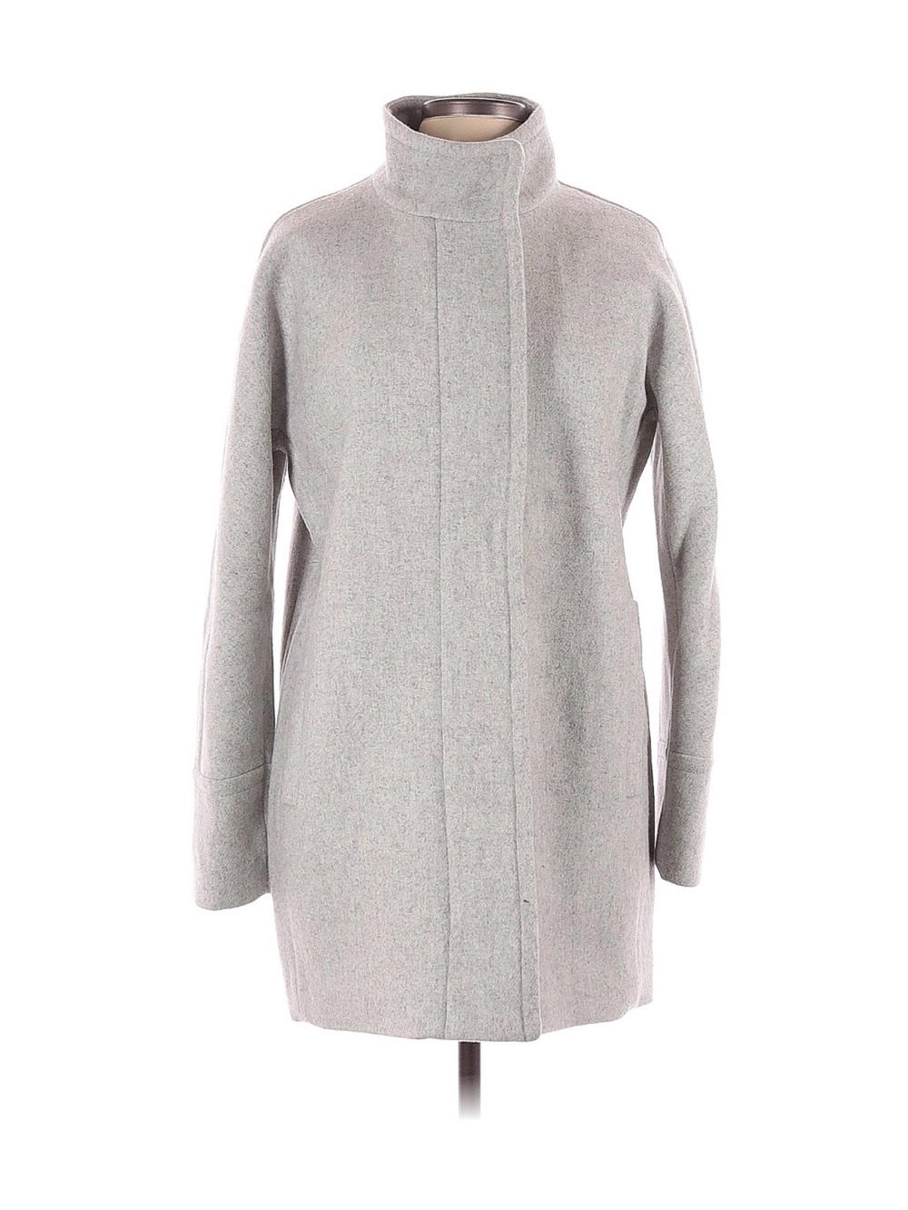 EUC J. Crew Light Gray Mid Length Stand-Collar Wool Blend Coat Size 12